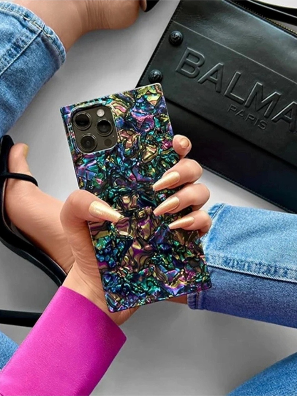 Flaunt Square iPhone 16 Plus Case - Abalone Shell Multicolor